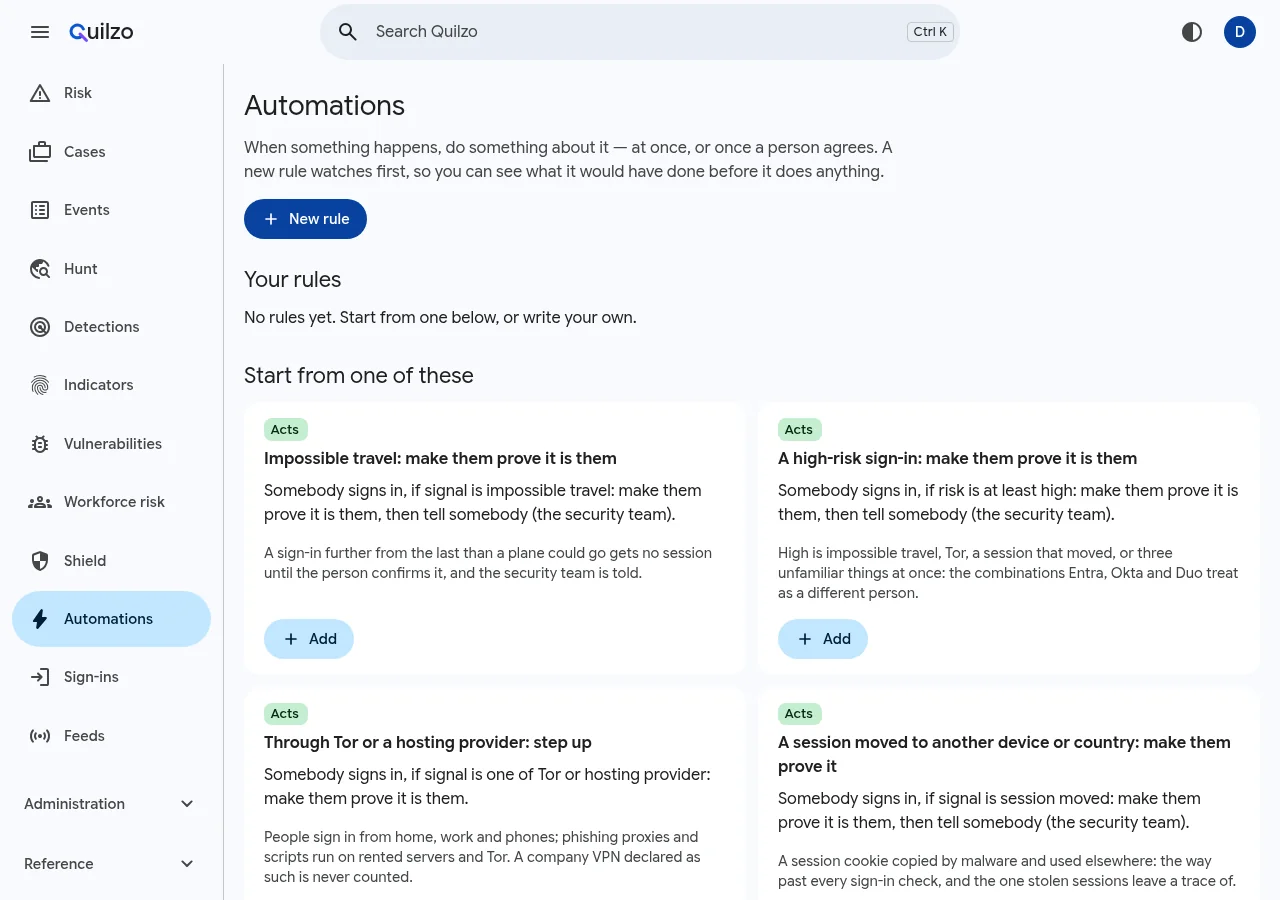 The Automations screen