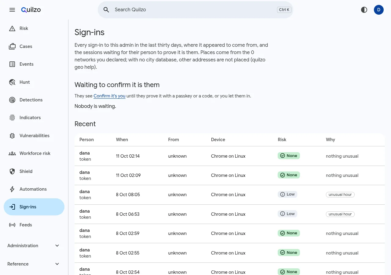 The Sign-ins screen