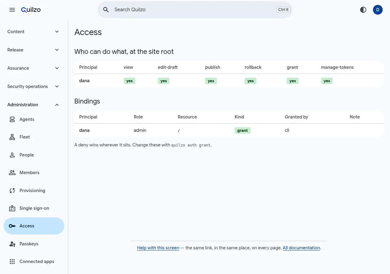 The Access screen