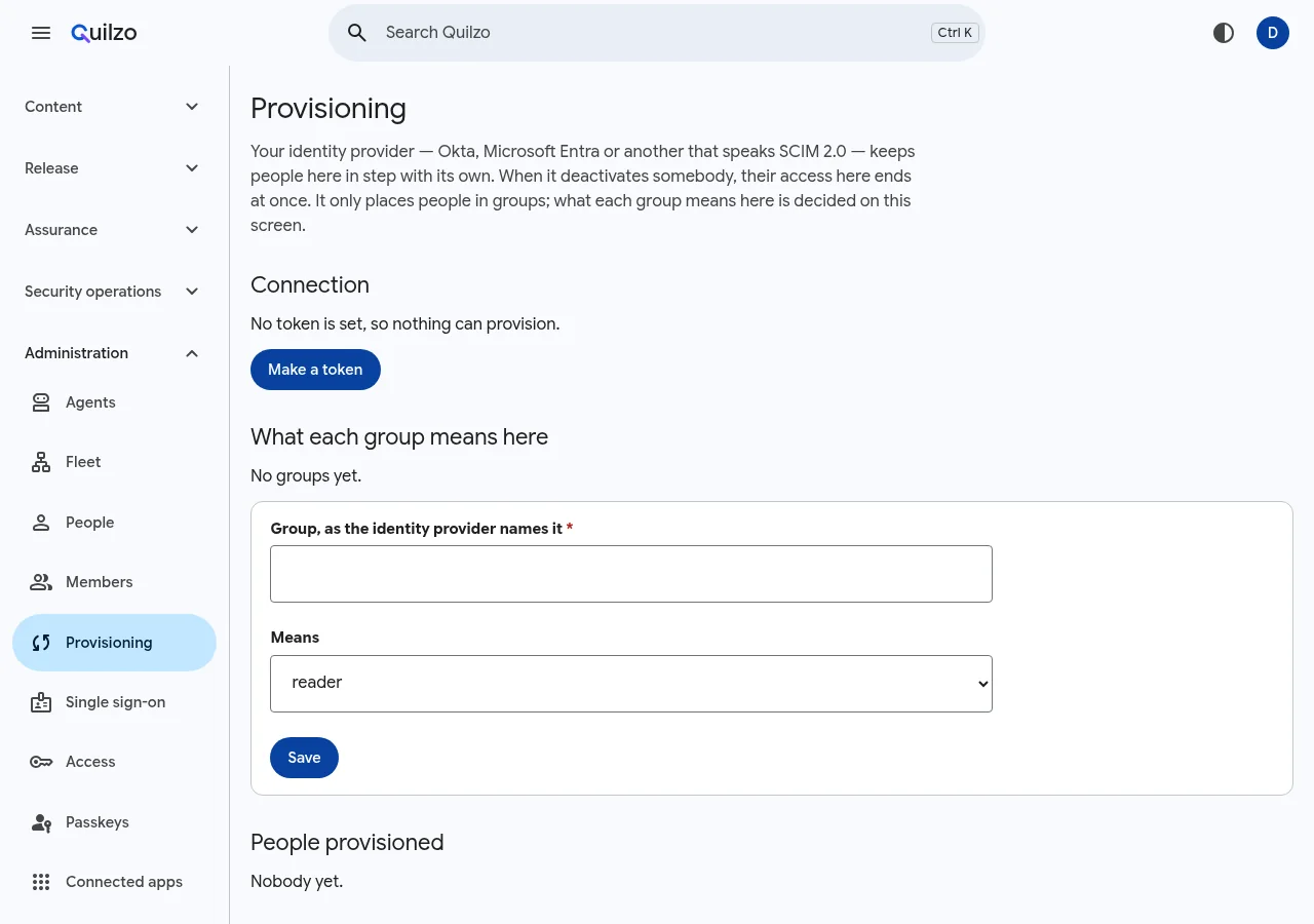 The Provisioning screen