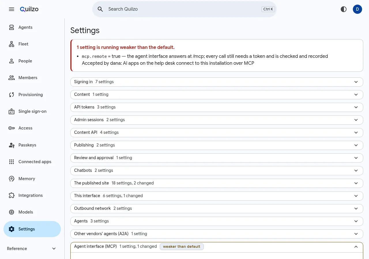 The Settings screen