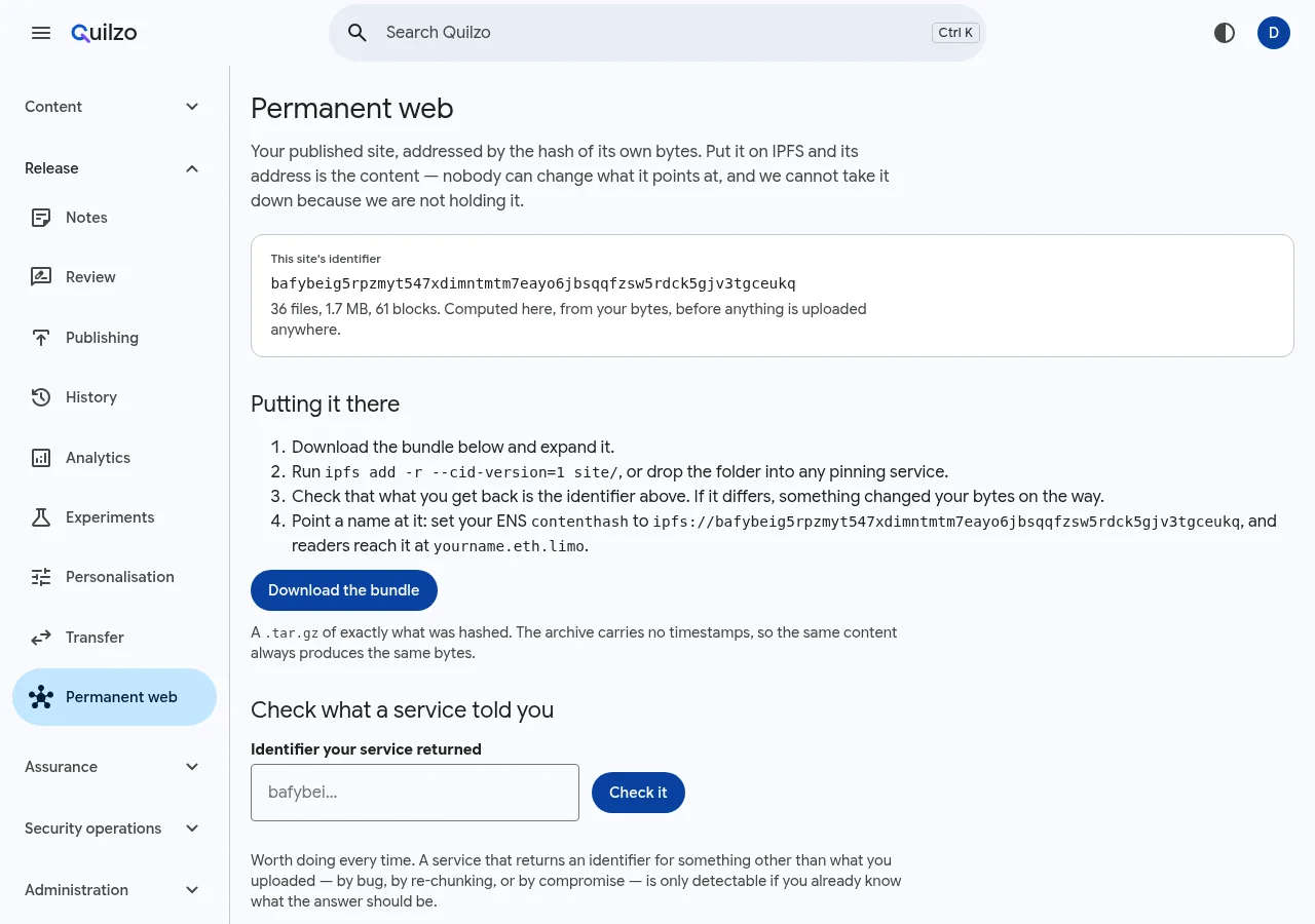The Permanent web screen