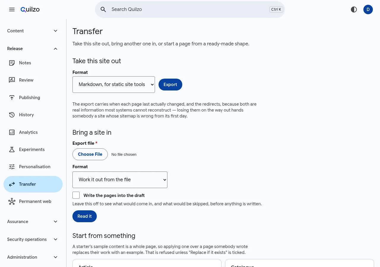 The Transfer screen