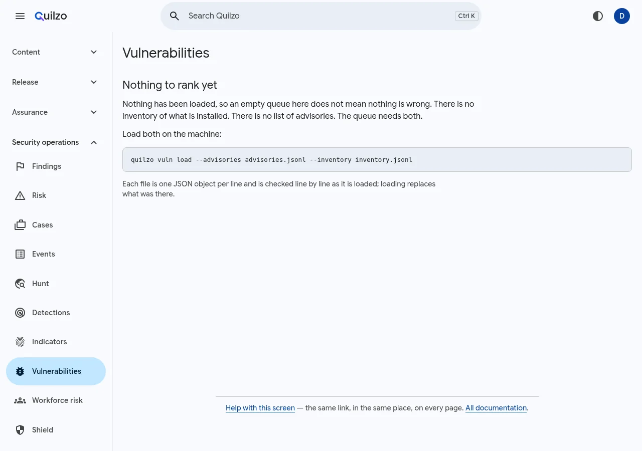 The Vulnerabilities screen